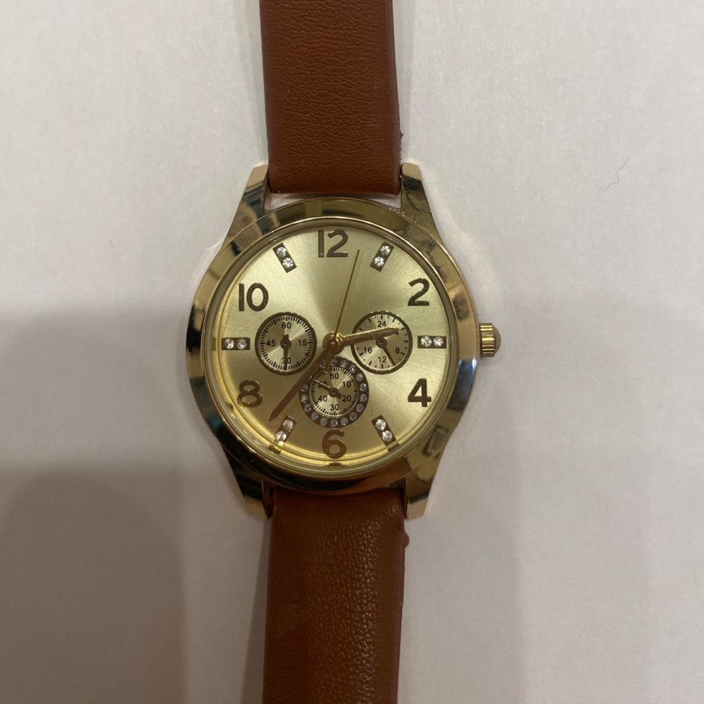 NWOT Gold and Brown Faux Leather Watch